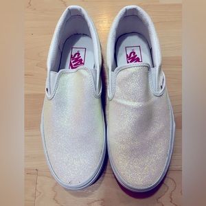 Sparkly white vans shoes